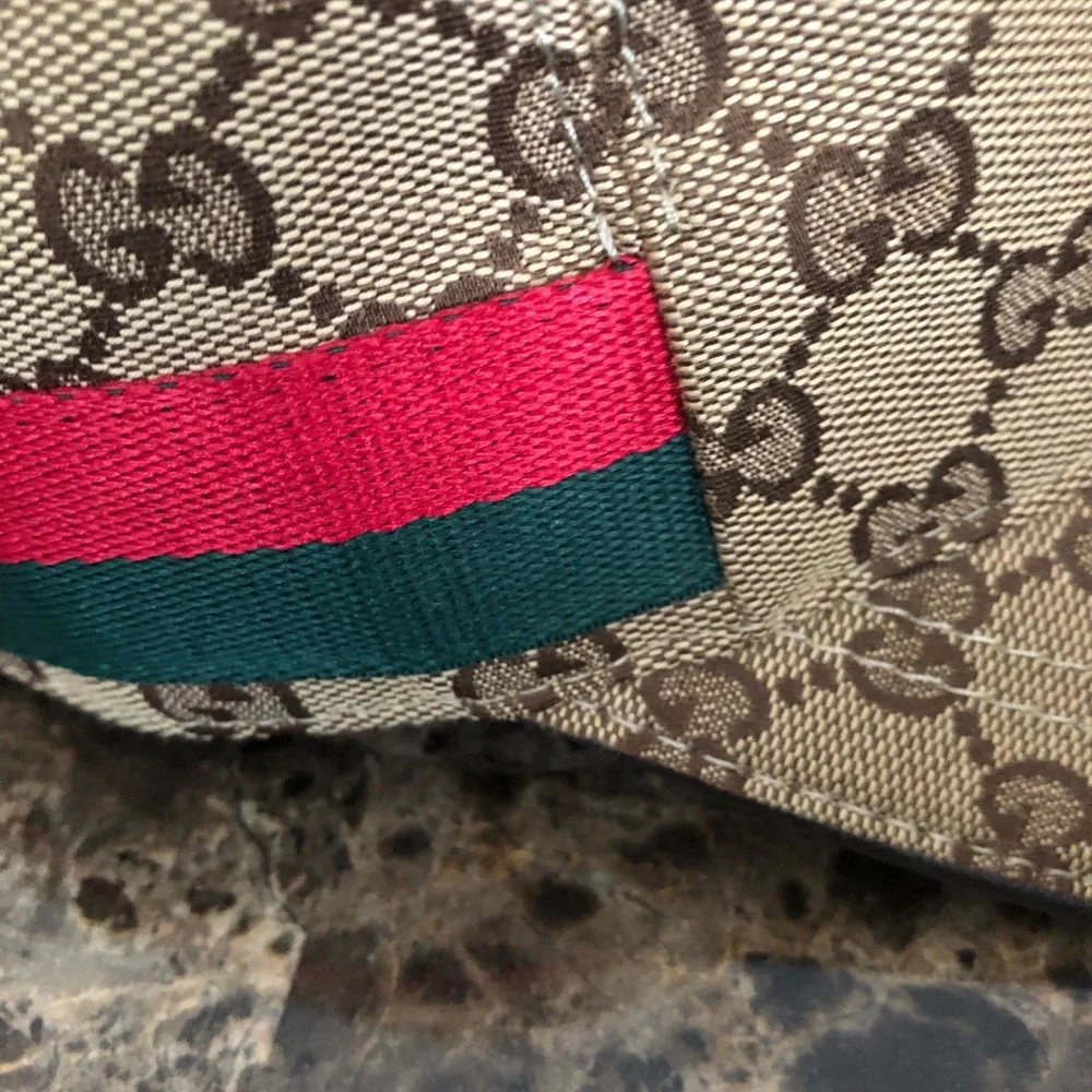 Gucci Beige GG Canvas Baseball Cap with Red & Green Accent